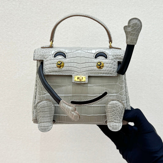 High-end Hermes 2026 Kelly Doll Picto Bag 16cm Crocodile Leather