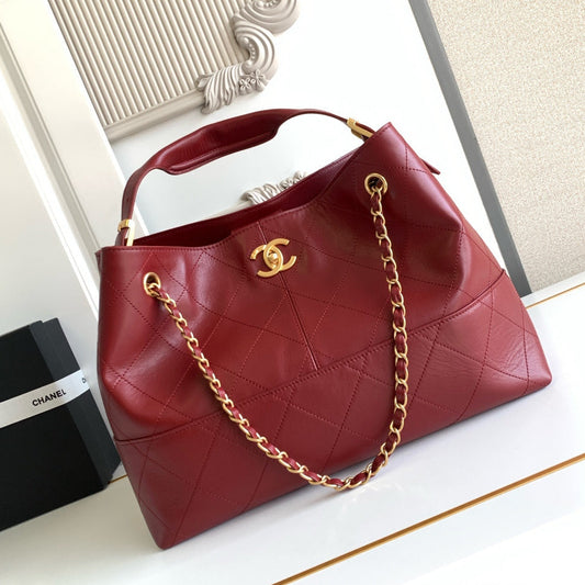Chanel 2026 Stitched Shopping Bag 36cm Red Calfskin 348239