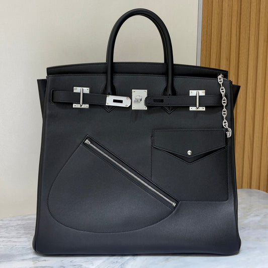 High-end Hermes 2026 Birkin 40cm Haut à Courroies (HAC) Rock Bag Black Swift Leather