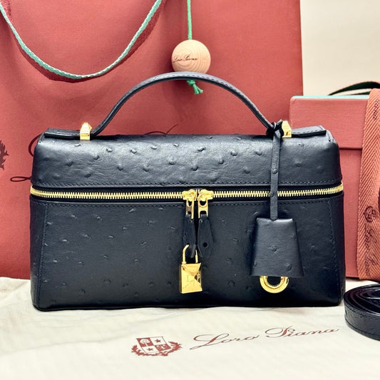 LP 2026 Extra Bag L23 Black Ostrich Leather With Gold Hardware